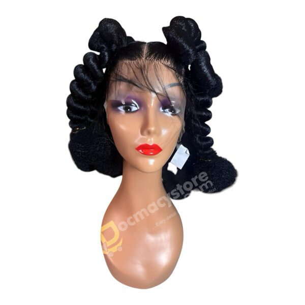 The Regal Curl Crown, a full lace braided wig featuring bold, sculpted curls in a deep black shade.