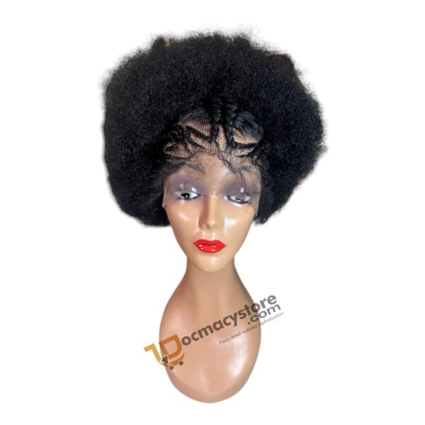 Lace-front wig in a natural black shade.