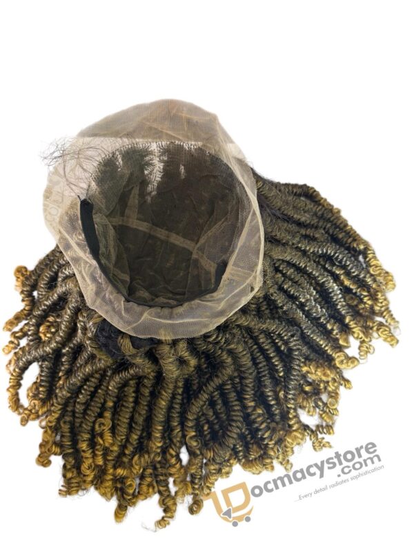 Lace-front wig featuring soft, bouncy twists in a rich blend of black and golden highlights. - Image 2