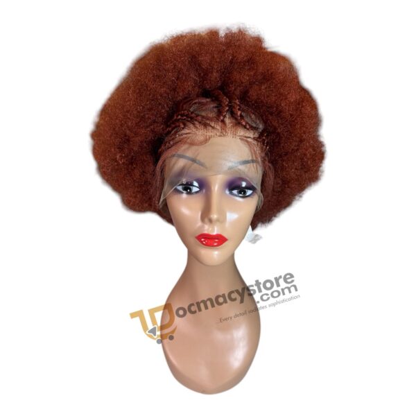 ‌Lace-front wig in a vibrant auburn shade afro style .