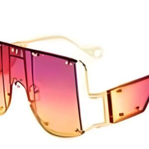 Gold / Purple Yellow  Luxury Mirror Shades with Metal Rivet Detail