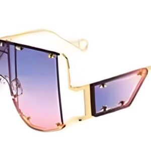 Sunset Wave Gold / Gray Pink Luxury Mirror Shades with Metal Rivet Detail
