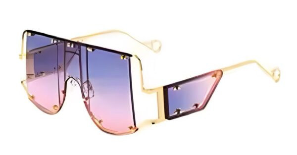 Sunset Wave Gold / Gray Pink Luxury Mirror Shades with Metal Rivet Detail
