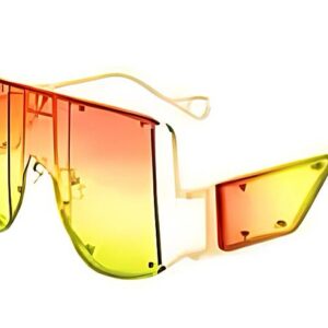 Tropic Beam – Gold / Pink Yellow Green Luxury Mirror Shades with Metal Rivet Detail