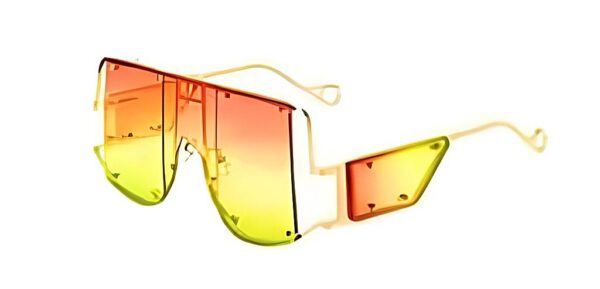 Tropic Beam – Gold / Pink Yellow Green Luxury Mirror Shades with Metal Rivet Detail