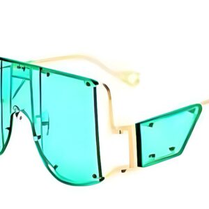 Emerald Flash – Gold / Green Unisex Luxury Mirror Shades with Metal Rivet Detail