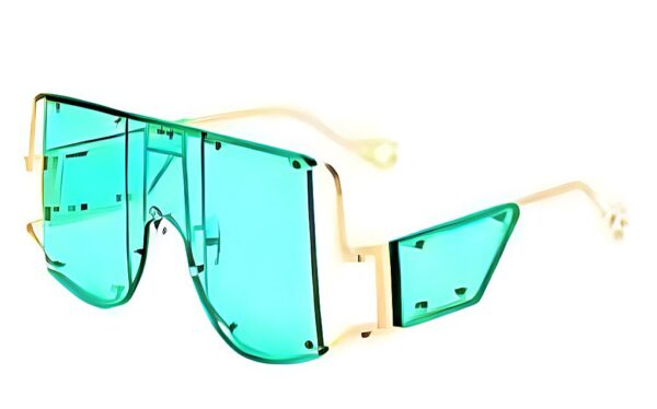 Emerald Flash – Gold / Green Unisex Luxury Mirror Shades with Metal Rivet Detail