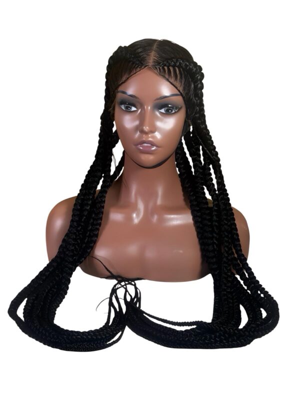 Classic Cornrow Braided Wig – Jet Black with Baby Hair - Image 3