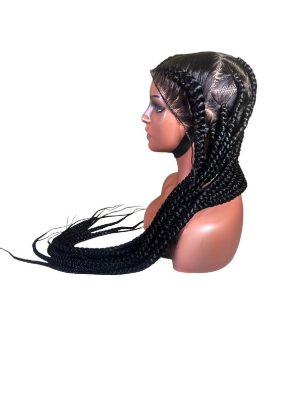 Classic Cornrow Braided Wig – Jet Black with Baby Hair - Image 5