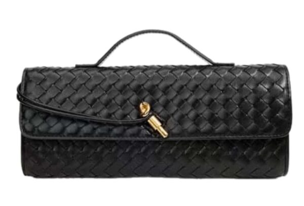 Coffee Woven Leather Clutch