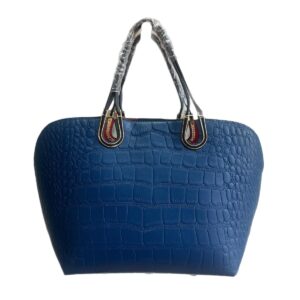 Navy Blue Croc-Effect Structured Tote