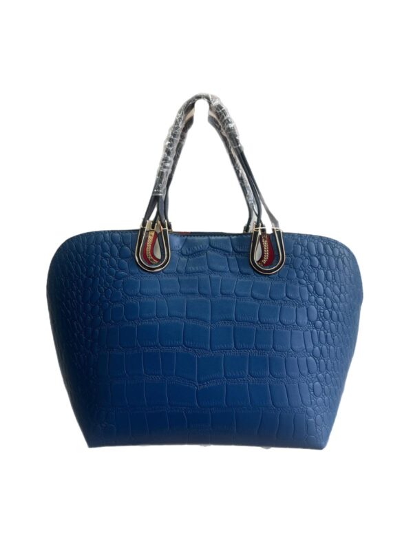 Navy Blue Croc-Effect Structured Tote