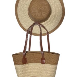 Straw Beach Hat & Tote Bag Set – Brown & Beige