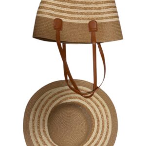 Straw Beach Hat & Tote Bag Set – Tan & Beige Striped
