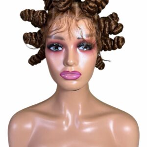 Brown Bantu Knot Lace Wig – Handmade Tribal Braided Unit