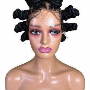 Black Bantu Knot Lace Wig – Handmade Tribal Braided Unit