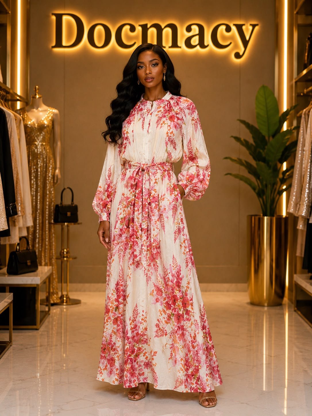 Elegant Floral Maxi Shirt dress