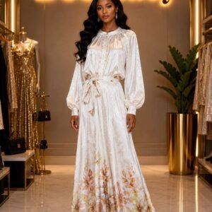 Layers Paris Elegant Satin Floral Maxi Dress