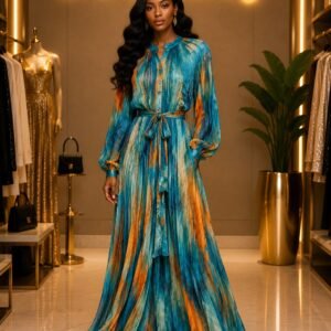 Elegant Pleated Maxi dress |Stretch fit | UK 14-20