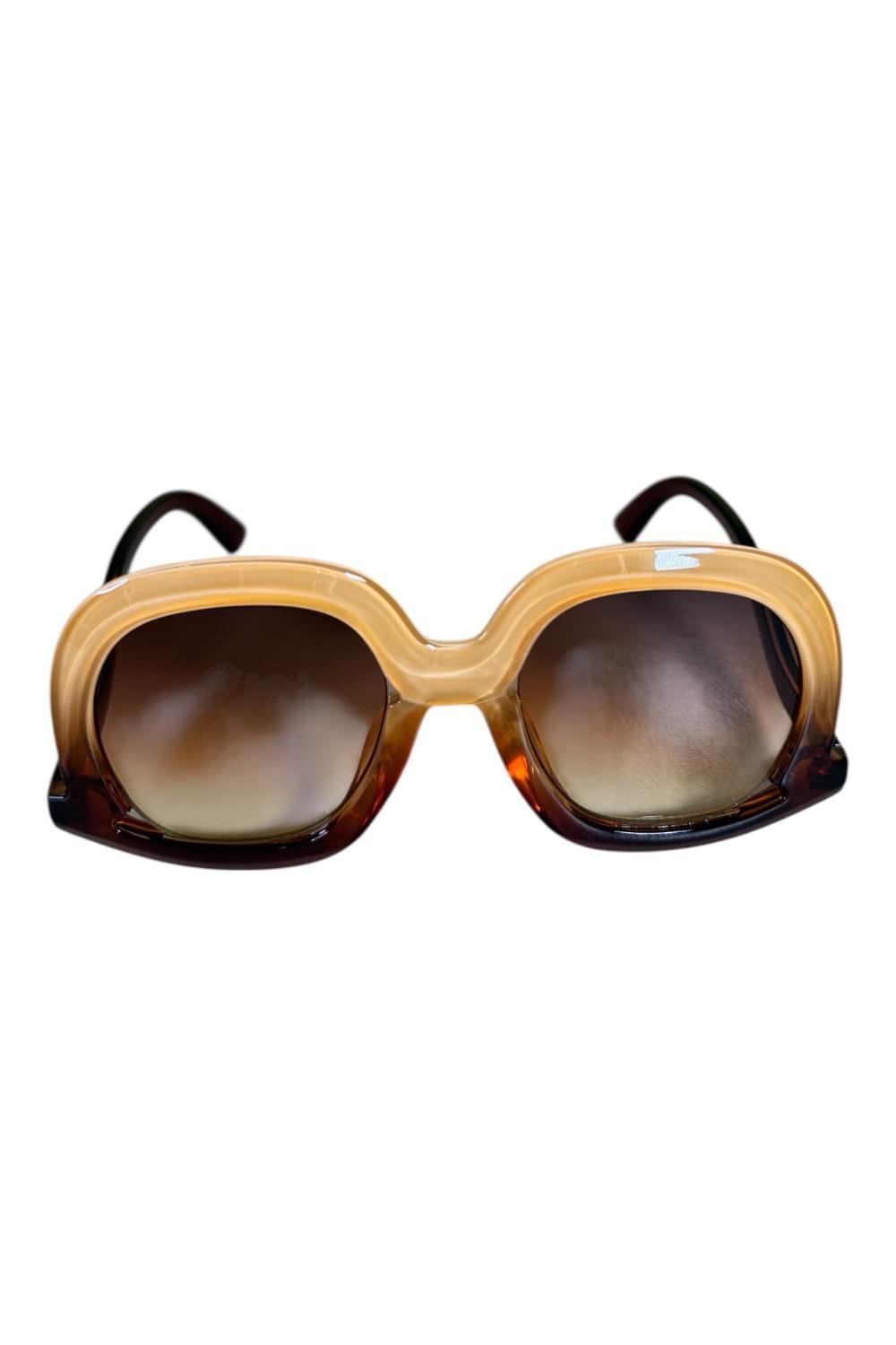 Honey Beige & Tortoiseshell Oversized Round Sunglasses – Brown Gradient Lenses