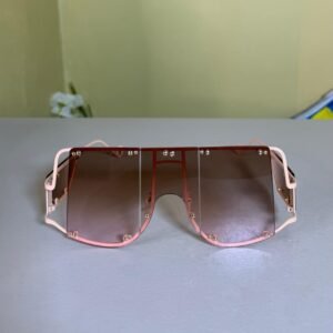 Oversized Rimless Shield Sunglasses – Nude Frame with Brown Smoke Lens