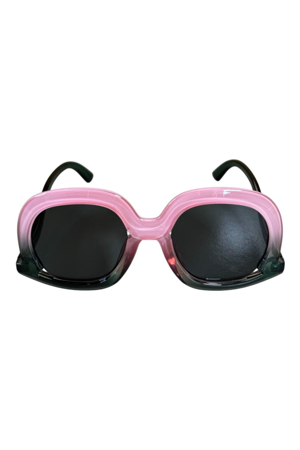 Pink & Forest Green Oversized Round Sunglasses – Smoke Gradient Lenses