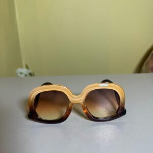 Oversized Round Frame Sunglasses – Beige & Brown Gradient Frame with Brown Gradient Lens
