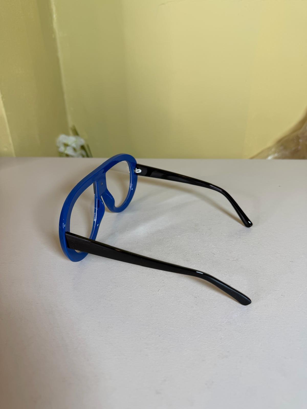 Bold Blue Frame Clear Lens Glasses - Image 3