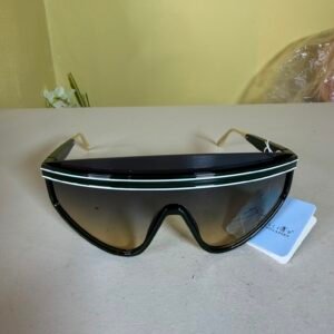 Royal Stallion Wraparound Shield Sunglasses – Dark Green & Gold-Tone