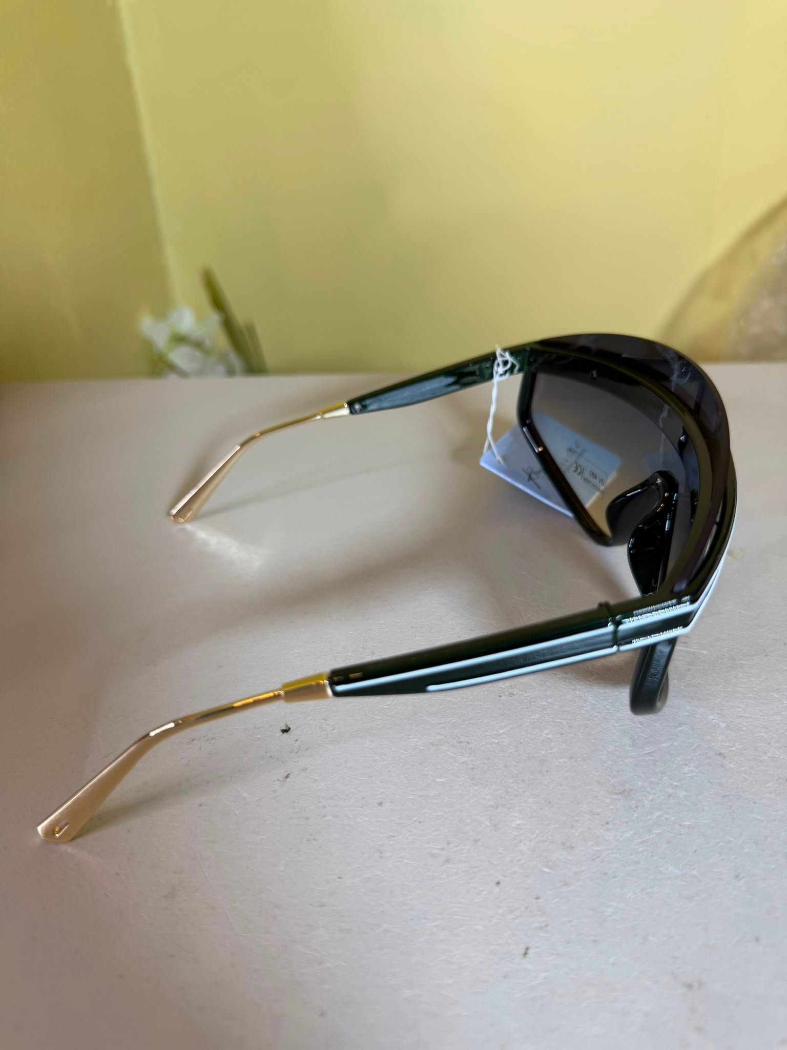 Royal Stallion Wraparound Shield Sunglasses – Dark Green & Gold-Tone - Image 3