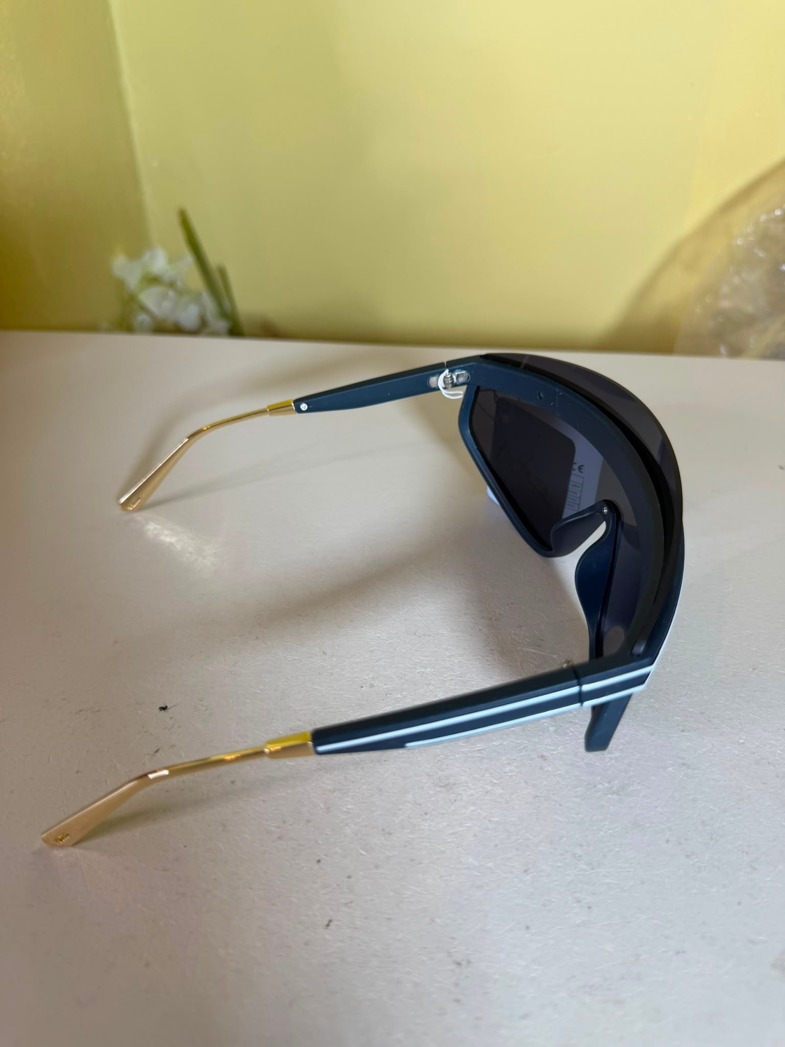 Royal Stallion Wraparound Shield Sunglasses – Smoky Blue-Grey & Gold-Tone - Image 3
