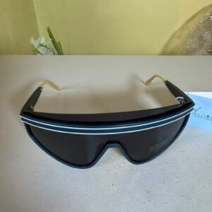 Royal Stallion Wraparound Shield Sunglasses – Smoky Blue-Grey & Gold-Tone 