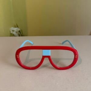Bold Colour-Block Fashion Glasses – Red & Sky Blue (Clear Lens)